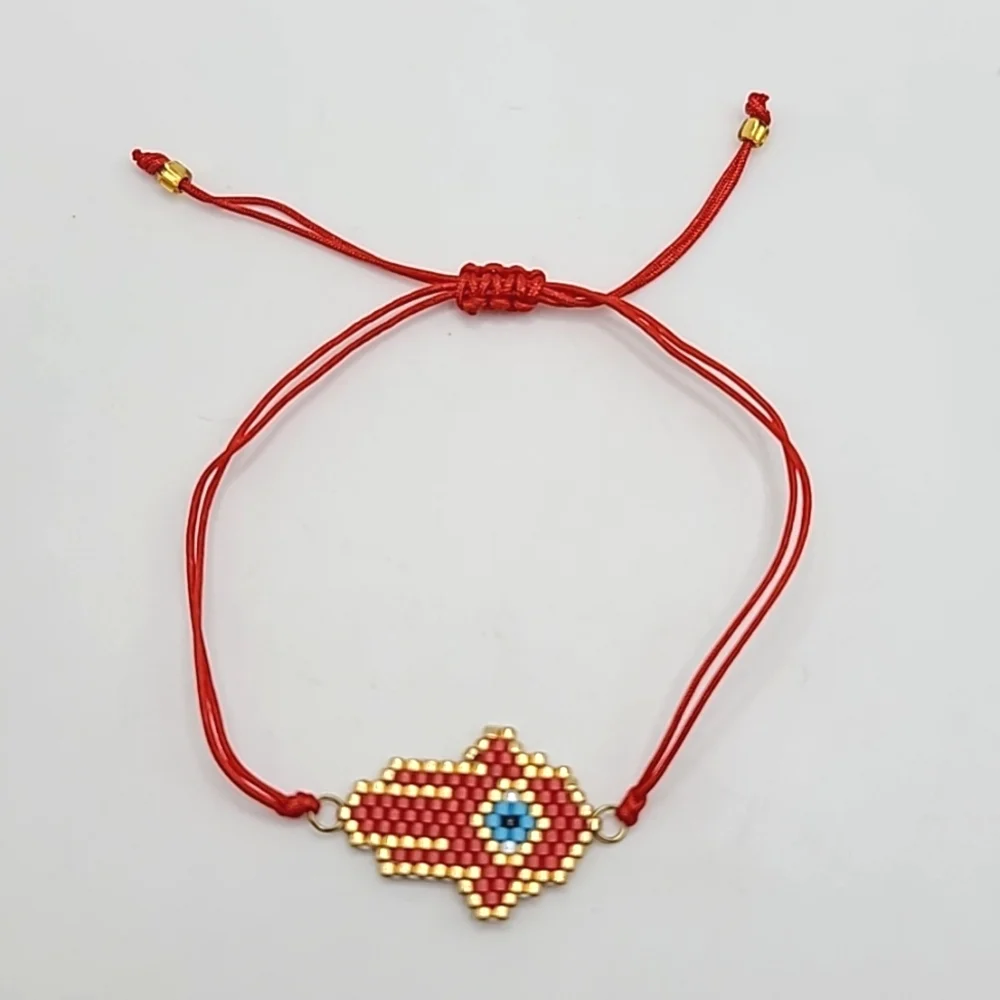 Boho Red Beaded Nazar Evil Eye Ward Hamsa Bracelet